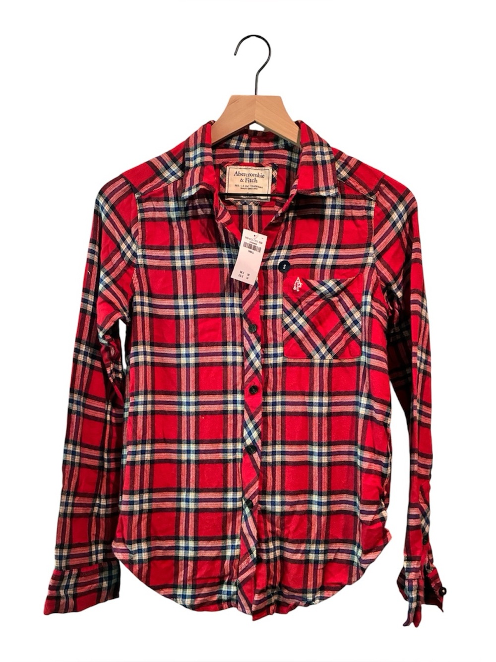 Women’s Small Abercrombie & Fitch Red Plaid Long-Sleeve Button-Down Shirt
